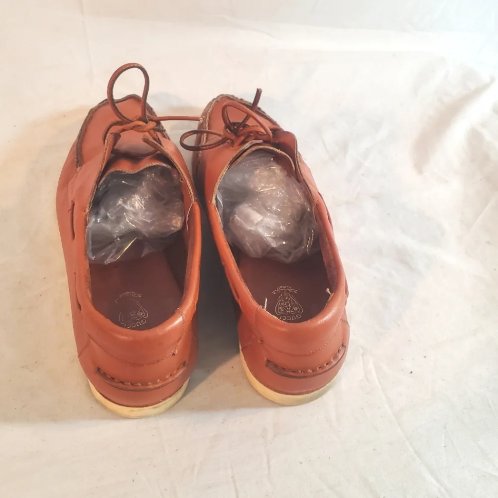 Vintage Gucci Brown Leather Boat Deck Shoes Loafers Men's US 8/ EU 41